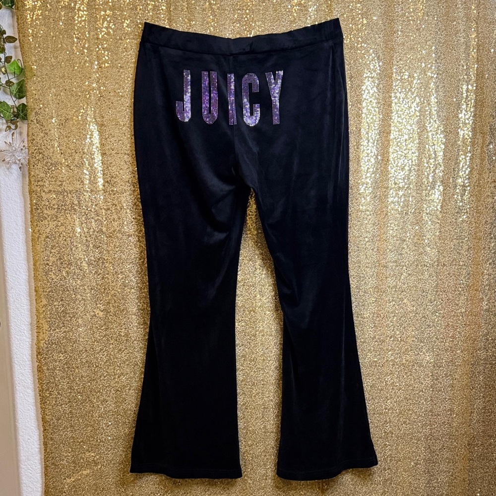 Juicy Couture Black Velour Flare Pants with  silver Sparkling  Accents